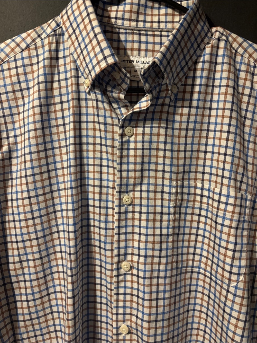Peter Millar Button-Down Plaid Shirt in Blue and Brown